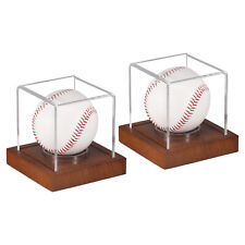 2pc Acrylic Baseball Holder Display Case Built in Stand for Display Pine Wood picture
