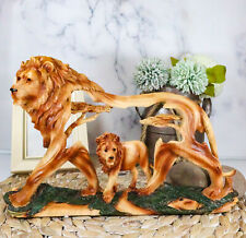 Ebros Large Faux Wood Majestic African Savannah Pride Lion Scene Sculpture picture