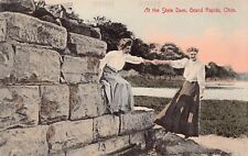 Grand Rapids OH Ohio State Dam Women Brick Stone Wall Girlfriend Vtg Postcard A5 picture