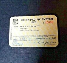 1929 Union Pacific System RAILROAD EMPLOYE'S  PASS ~ Engineer Over Third Divis. picture