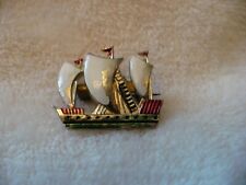 AAB- VINTAGE SAILING SHIP PIN BACK  #339 (SOME WORN PAINT ENAMEL FROM AGE) picture
