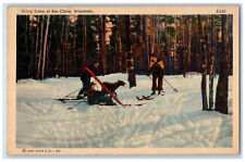 c1940's Skiing Scene at Eau Claire Wisconsin WI Unposted Vintage Postcard picture