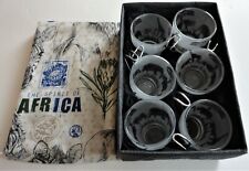 6 Vtg Mint Spirit Of South Africa Etched Animals Bush Glass Espresso Coffee Cup picture