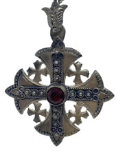 Vintage Jerusalem cross pendant silver 900 with garnet picture