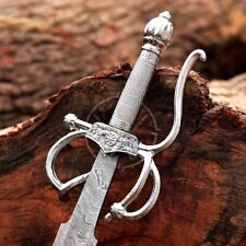 Marvelous Handmade Damascus Steel Medieval / Rapier Sword With Leather Sheath picture