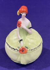 Antique Art Deco Flapper Girl Ceramic Powder Box Jar Germany picture