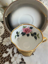 Vintage Platinum  & Gold Windsor Bone China Teacup and Saucer  Pink Rose picture