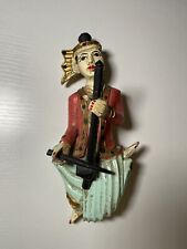 Vintage Original Hand Carved Thai Wooden Musician Wall Hanging Made In Thailand picture