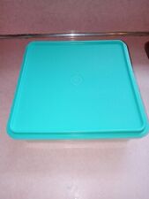 Vintage Tupperware Snack Keeper Clear Square 514-4 Made USA 9x9x2.5 Turquoise  picture