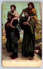 Postcard Beduin women and children Egypt traditional clothing Red Lettering Vtg picture