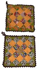 Handmade Retro 70s Square Quilted Potholders~Set Of 2~Rickrack Edging picture
