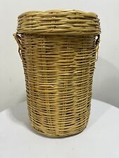 Vintage Round Wicker Basket With Lid MCM 19” Tall Boho Modern 1960 picture