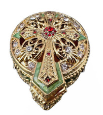 Vintage Cross Shaped Trinket Box, Enamel, Bejeweled  Jewelry Pewter. picture