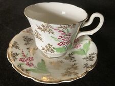 Vintage Royal Stuart Spencer Stevenson Bone China Gold & Floral Cup & Saucer Set picture