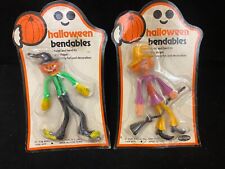 Pair  1970's Vintage HALLOWEEN Fun World  Bendable Bendy Witch and Pumpkin Head picture