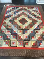 Well Made 1800s Antique Quilt Top Tapestry Log Cabin Barn Raising Hand Pieced picture