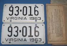 1963 Virginia license plates never used DMV cleared for YOM and low 5 digit # picture