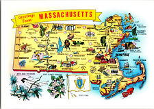 Vtg Postcard Greetings form Massachusetts Pictorial Map State flag Unposted picture