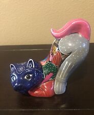 Vintage Mexican Folk Art Pottery Talavera Cat Hand Painted & Signed picture
