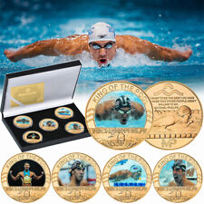 5PCS Michael Phelps Gold Commemorative Coins Set King of The Pool Souvenir Gifts picture