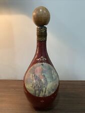 Vintage Hand Tooled Leather Wrap Decanter W/Stopper Equestrian/Dog picture
