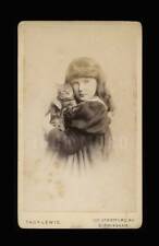 Antique CDV Photo Little Girl Hugging Her Tabby Cat Wonderful Affectionate Pose picture