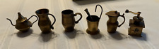 VINTAGE INDIA MINIATURE BRASS FIGURES PITCHER, TEA POT, WATERING CAN, 6 pieces picture