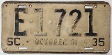 South Carolina 1935 License Plate E-1-721 picture