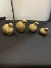 Vtg Retro Brass Quail Partridges Bird Figurines Paperweights Statues Lot of 4 picture