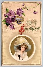 Postcard John Winsch Artist Signed To My Sweetheart Victorian Woman  c 1911 Hat picture