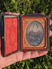 Antique 1850s Photo Ambrotype Tintype Ornate Leather Case  Woman 1800s  picture