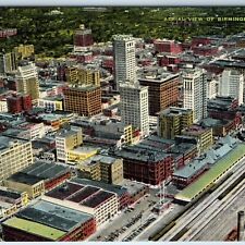 c1940s Birmingham AL Birds Eye Aerial Downtown Train Depot Railroad Yard PC A203 picture