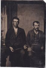 Antique Tintype Photo of Two Wild West Outlaws Locked in Iron or Handcuffs Crime picture