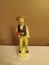 Vintage Ceramic Bisque Old Farm Man Collecting Fruits Decorative Figurine picture