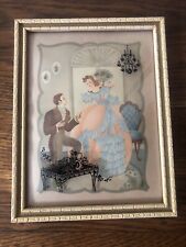 Vintage Reverse Silhouette Convex Glass Frame VICTORIAN Man & Woman Courting 7x9 picture