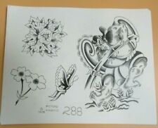 Vintage RARE -1978 Picture Machine Tattoo Flash Sheet 288 Samurai Flowers  picture