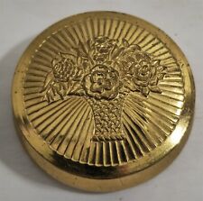 Vintage Cara Nome Brass Metal Medium Red Blush Rouge Compact with Puff & Mirror picture