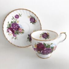 Vintage Queens Rosina Bone China Tea Cup and Saucer Purple Rose Cottage Gold picture