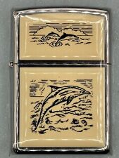 Vintage 2001 Scrimshaw Dolphin Double Sided Zippo Lighter NEW Mint Condition picture