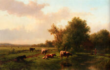 Oil painting Vester_Willem_A_Landscape_With_Cows_On_A_Riverbank Hand painted picture