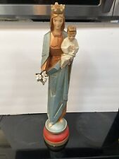 VINTAGE BLESSED MOTHER VIRGIN MARY & BABY JESUS CHALKWARE STATUE FIGURINE 23” picture