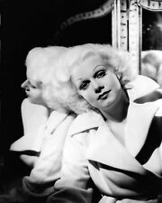 Jean harlow glamour portrait wearing white coat posing against mirror 4x6 photo picture