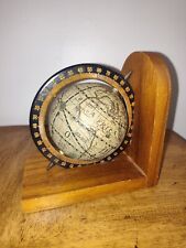 Vintage Old World Globe Wood Bookend Made in Hong Kong Paint Mark on one Side picture