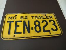 1964 Missouri Trailer License Plate TEN-823 picture