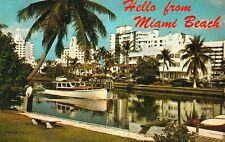 Hello From Miami Beach Boat City Scene FL Florida Chrome Postcard picture