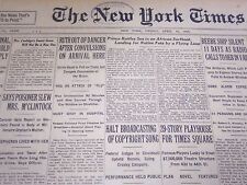 1925 APRIL 10 NEW YORK TIMES - RUTH OUT OF DANGER AFTER CONVULSIONS - NT 5113 picture