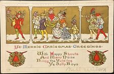 Vtg Artistic Christmas PostCard 1920-30s Celebrating Partygoers Wreaths Bells picture