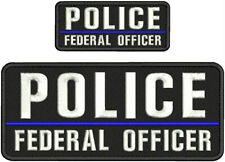 POLICE FEDERAL OFFICER EMBROIDERY PATCH 4X10 & 2X5 VELCR@ ON BACK WHITE ON BLACK picture