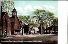 Leominster, MA Massachusetts STREET SCENE Library~Police Station c1910s Postcard picture