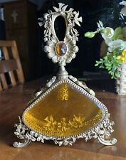 Gold Ormolu Footed Filigree Metal Amber Glass Perfume Parfum Decanter W/Stopper picture